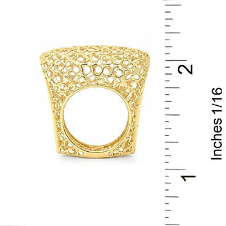 18K Solid Yellow Gold Open Hearts Filigree Cocktail Ring