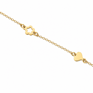 18K Solid Yellow Gold Heart, Butterfly, and Flower Bracelet