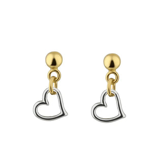 18K Solid Yellow and White Gold Small Open Heart Earrings