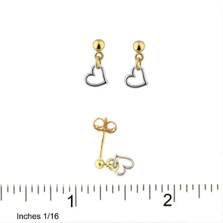 18K Solid Yellow and White Gold Small Open Heart Earrings