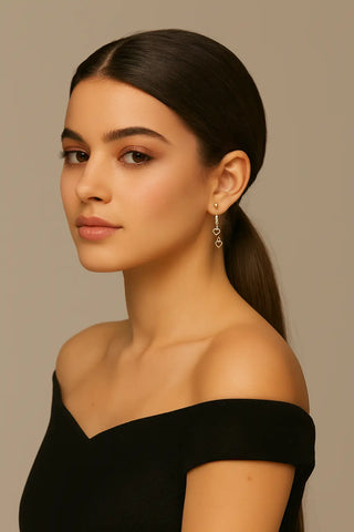 18K Two Tone Solid Gold Open Heart Dangle Earrings