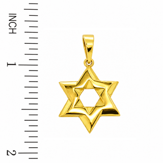 18K Solid Yellow Gold Polished Star of David Pendant