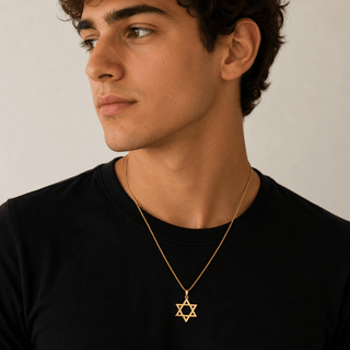 18K Solid Yellow Gold Polished Open Star of David Pendant