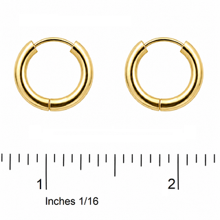 18K Solid Yellow Gold Round Tubular Hinged Huggie Earrings.