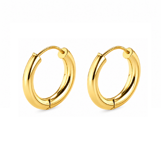 18K Solid Yellow Gold Round Tubular Hinged Huggie Earrings.
