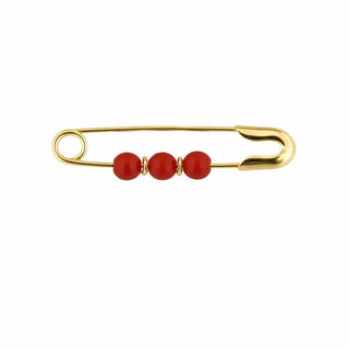 18K Solid Yellow Gold Coral Beads Baby Safety Pin