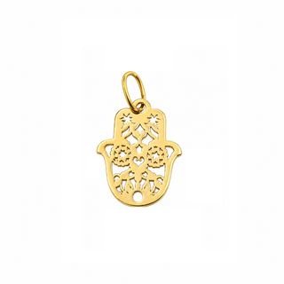 18K Solid Yellow Gold Small Polished Cut-Out Hamsa Pendant
