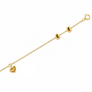 18K Solid Yellow Gold Polished Puffy Heart Dangle Bracelet