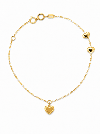 18K Solid Yellow Gold Polished Puffy Heart Dangle Bracelet