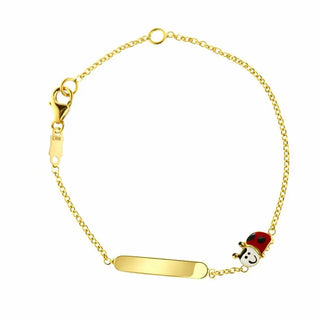 18K Yellow Gold Enamel Red and White Lady Bug ID Bracelet