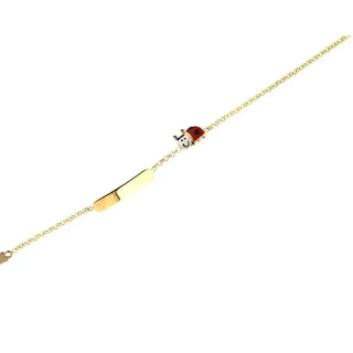 18K Yellow Gold Enamel Red and White Lady Bug ID Bracelet