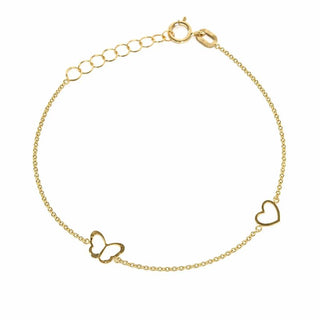 18K Yellow Gold Open Mini Open Heart and Butterfly Bracelet