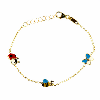 Pulseira de Borboleta, Abelha e Joaninha em Ouro Amarelo 18K