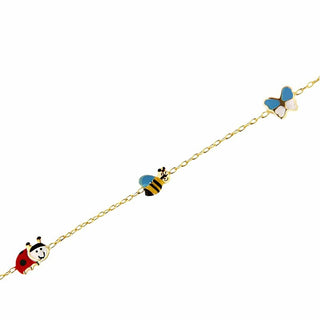 Pulseira de Borboleta, Abelha e Joaninha em Ouro Amarelo 18K