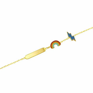 18K Yellow Gold Enamel Rainbow and Lightning Bolt ID Bracelet