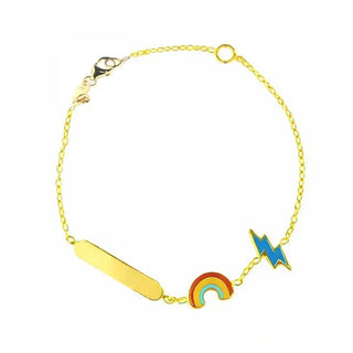 18K Yellow Gold Enamel Rainbow & Lightning Bolt ID Bracelet