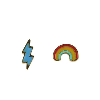 18K Gold Enamel Rainbow and Lightning Bolt Post Earrings   