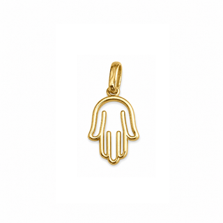 18K Solid Yellow Gold Small Modern Open Hamsa Pendant