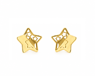 18K Solid Yellow Gold Open Polished Star Post Earrings