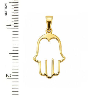 18k Solid Yellow Gold Open Modern Hamsa Hand Pendant