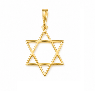 18k Solid yellow Gold Open Star David Medium Pendant.