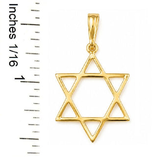 18k Solid yellow Gold Open Star David Medium Pendant.
