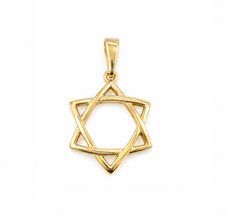 18K Solid Yellow Gold Convex Modern Star of David Pendant