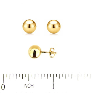 18k Solid Yellow Gold Polished 8mm Ball Post Earrings