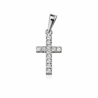 pr18K Solid White Gold Small Diamond Small Cross Pendant