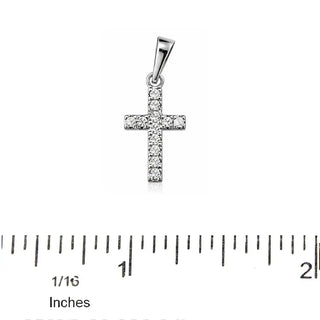 18K Solid White Gold Small Diamond Small Cross Pendant
