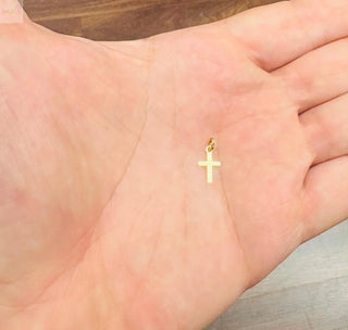 18K Solid Yellow Gold Small Flat Polished Cross Pendant