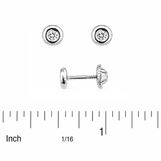 18K Solid White Gold Diamond Bezel Studs Screwback Earrings