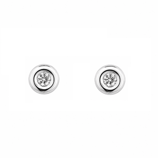 18K Solid White Gold Diamond Bezel Studs Screwback Earrings