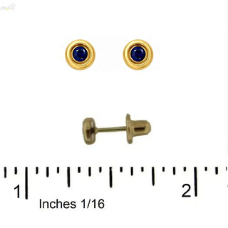 18K Solid Yellow Gold Sapphire Bezel Studs Screwback Earrings
