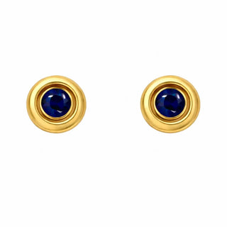18K Solid Yellow Gold Sapphire Bezel Studs Screwback Earrings