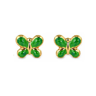 18K Solid Yellow Gold Enamel Butterfly Post Earrings
