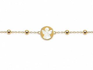 18K Solid Yellow Gold Mother of Pearl Angel Beaded Bracelet