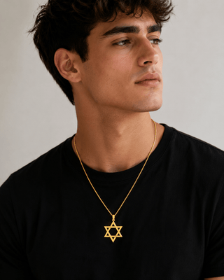 18K Solid Yellow Gold Polished Large Men Star David Pendant