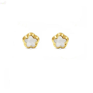 18K Yellow Gold Gemstone Small Flower Screwback Earrings
