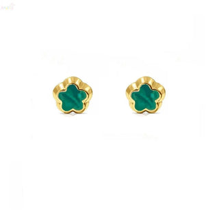 18K Yellow Gold Gemstone Small Flower Screwback Earrings