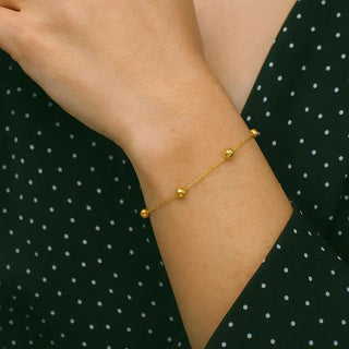 18K Solid Yellow Gold 4mm Polished Gold Beads Bracelet