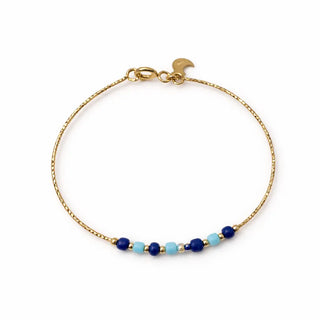 18K Solid Yellow Gold Lapis Lazuli and Turquoise Beads Bangle