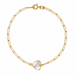 18K Solid Gold Inline Gemstone Center Heart Bracelet-mother pearl