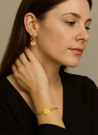 18K Solid Yellow Gold Polished Convex Circles Chain Bracelet