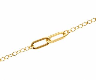 18k Gold Two Paperclip Central Links Rollo chain Bracelet center view