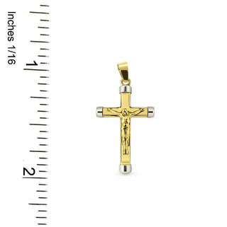 pr18K Solid Two Tone Gold Polished Small Crucifix Pendant