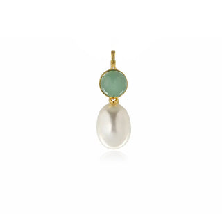 18K Solid Yellow Gold Green or Pink Quartz Pearl Pendant