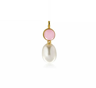 18K Solid Yellow Gold Green or Pink Quartz Pearl Pendant