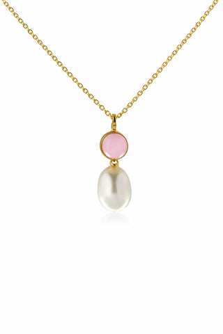 18K Solid Yellow Gold Green or Pink Quartz Pearl Pendant
