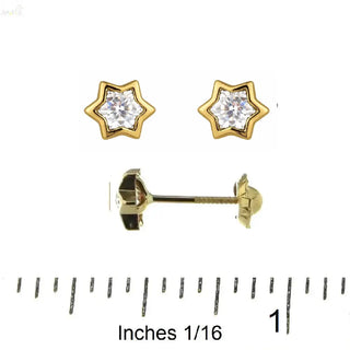 18K Solid Yellow Gold Zirconia Star Screwback Earrings 